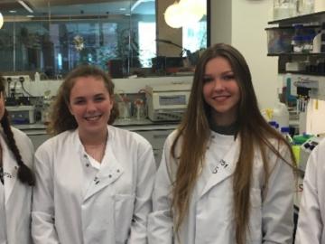 Students Arianwen Herbert and Jade Gough in the Seiradake Lab 